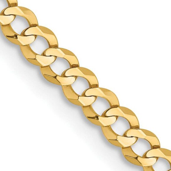 3mm 14K Yellow Gold Solid Lightweight Flat Curb Chain Necklace 22 In.